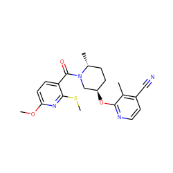 COc1ccc(C(=O)N2C[C@H](Oc3nccc(C#N)c3C)CC[C@H]2C)c(SC)n1 ZINC000143502791