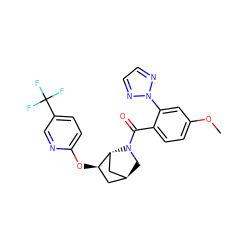 COc1ccc(C(=O)N2C[C@H]3C[C@@H](Oc4ccc(C(F)(F)F)cn4)[C@H]2C3)c(-n2nccn2)c1 ZINC000218525097