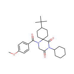 COc1ccc(C(=O)N2CC(=O)N(C3CCCCC3)C(=O)C23CCC(C(C)(C)C)CC3)cc1 ZINC000653873017