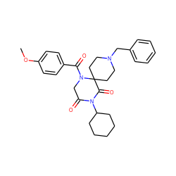 COc1ccc(C(=O)N2CC(=O)N(C3CCCCC3)C(=O)C23CCN(Cc2ccccc2)CC3)cc1 ZINC000653871502