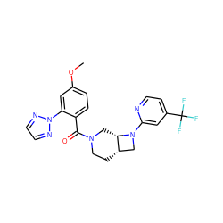 COc1ccc(C(=O)N2CC[C@H]3CN(c4cc(C(F)(F)F)ccn4)[C@H]3C2)c(-n2nccn2)c1 ZINC000116827103