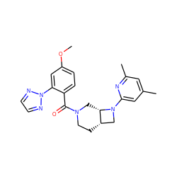 COc1ccc(C(=O)N2CC[C@H]3CN(c4cc(C)cc(C)n4)[C@H]3C2)c(-n2nccn2)c1 ZINC000116827689