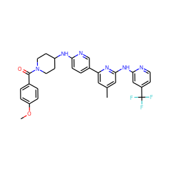 COc1ccc(C(=O)N2CCC(Nc3ccc(-c4cc(C)cc(Nc5cc(C(F)(F)F)ccn5)n4)cn3)CC2)cc1 ZINC001772642864