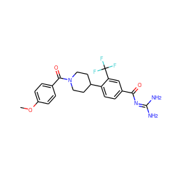 COc1ccc(C(=O)N2CCC(c3ccc(C(=O)N=C(N)N)cc3C(F)(F)F)CC2)cc1 ZINC000095555884