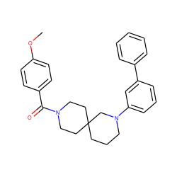 COc1ccc(C(=O)N2CCC3(CCCN(c4cccc(-c5ccccc5)c4)C3)CC2)cc1 ZINC000003956187