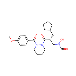COc1ccc(C(=O)N2CCCCN2C(=O)[C@H](CC2CCCC2)CN(O)C=O)cc1 ZINC000072174938