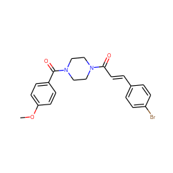 COc1ccc(C(=O)N2CCN(C(=O)/C=C/c3ccc(Br)cc3)CC2)cc1 ZINC000029118586