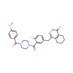 COc1ccc(C(=O)N2CCN(C(=O)c3cc(Cc4n[nH]c(=O)c5c4CCCC5)ccc3F)CC2)cc1 ZINC000148942734