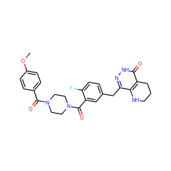 COc1ccc(C(=O)N2CCN(C(=O)c3cc(Cc4n[nH]c(=O)c5c4NCCC5)ccc3F)CC2)cc1 ZINC000148123953