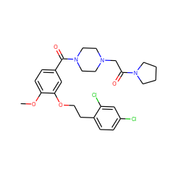 COc1ccc(C(=O)N2CCN(CC(=O)N3CCCC3)CC2)cc1OCCc1ccc(Cl)cc1Cl ZINC000013643478