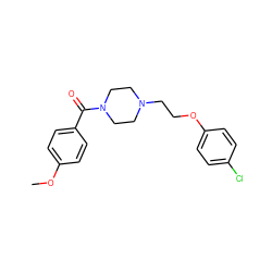 COc1ccc(C(=O)N2CCN(CCOc3ccc(Cl)cc3)CC2)cc1 ZINC000018121821
