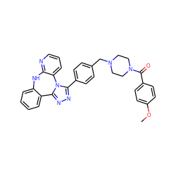 COc1ccc(C(=O)N2CCN(Cc3ccc(-c4nnc5n4-c4cccnc4Nc4ccccc4-5)cc3)CC2)cc1 ZINC000096174070