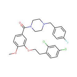 COc1ccc(C(=O)N2CCN(Cc3ccc(F)cc3)CC2)cc1OCCc1ccc(Cl)cc1Cl ZINC000013643482