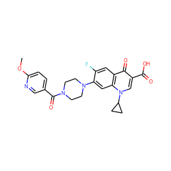 COc1ccc(C(=O)N2CCN(c3cc4c(cc3F)c(=O)c(C(=O)O)cn4C3CC3)CC2)cn1 ZINC000653687682