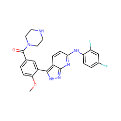 COc1ccc(C(=O)N2CCNCC2)cc1-c1[nH]nc2nc(Nc3ccc(F)cc3F)ccc12 ZINC000028565357