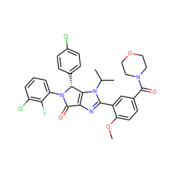 COc1ccc(C(=O)N2CCOCC2)cc1-c1nc2c(n1C(C)C)[C@@H](c1ccc(Cl)cc1)N(c1cccc(Cl)c1F)C2=O ZINC000169705495