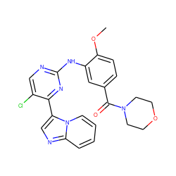 COc1ccc(C(=O)N2CCOCC2)cc1Nc1ncc(Cl)c(-c2cnc3ccccn23)n1 ZINC000072177834