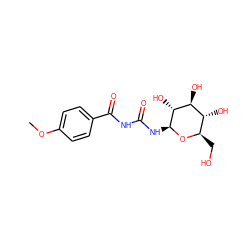 COc1ccc(C(=O)NC(=O)N[C@@H]2O[C@H](CO)[C@@H](O)[C@H](O)[C@H]2O)cc1 ZINC000082150599