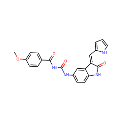 COc1ccc(C(=O)NC(=O)Nc2ccc3c(c2)/C(=C/c2ccc[nH]2)C(=O)N3)cc1 ZINC000205822835