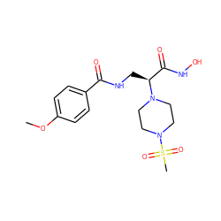 COc1ccc(C(=O)NC[C@@H](C(=O)NO)N2CCN(S(C)(=O)=O)CC2)cc1 ZINC000116375207