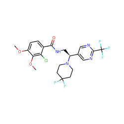 COc1ccc(C(=O)NC[C@@H](c2cnc(C(F)(F)F)nc2)N2CCC(F)(F)CC2)c(Cl)c1OC ZINC000207667338