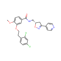 COc1ccc(C(=O)NC[C@@H]2CC(c3ccncc3)=NO2)cc1OCCc1ccc(Cl)cc1Cl ZINC000013643425