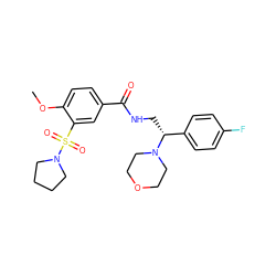 COc1ccc(C(=O)NC[C@H](c2ccc(F)cc2)N2CCOCC2)cc1S(=O)(=O)N1CCCC1 ZINC000023560809
