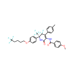 COc1ccc(C(=O)NC2=C(c3ccc(C)cc3)C(F)(F)[C@@](c3ccc(OCCCCC(F)(F)F)cc3)(C(F)(F)F)NC2=O)cc1 ZINC001772620971