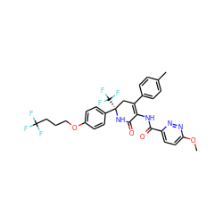 COc1ccc(C(=O)NC2=C(c3ccc(C)cc3)C[C@@](c3ccc(OCCCC(F)(F)F)cc3)(C(F)(F)F)NC2=O)nn1 ZINC001772611404