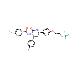 COc1ccc(C(=O)NC2=C(c3ccc(C)cc3)C[C@H](c3ccc(OCCCC(F)(F)F)cc3)NC2=O)cc1 ZINC001772644929