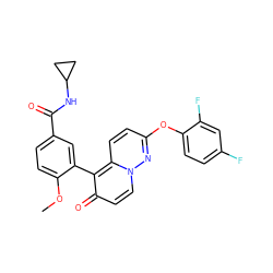 COc1ccc(C(=O)NC2CC2)cc1-c1c(=O)ccn2nc(Oc3ccc(F)cc3F)ccc12 ZINC000084740651