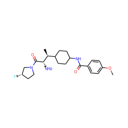 COc1ccc(C(=O)NC2CCC([C@H](C)[C@H](N)C(=O)N3CC[C@H](F)C3)CC2)cc1 ZINC000014963969