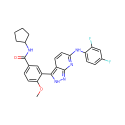 COc1ccc(C(=O)NC2CCCC2)cc1-c1[nH]nc2nc(Nc3ccc(F)cc3F)ccc12 ZINC000028565345