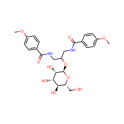 COc1ccc(C(=O)NCC(CNC(=O)c2ccc(OC)cc2)O[C@H]2O[C@H](CO)[C@@H](O)[C@H](O)[C@@H]2O)cc1 ZINC000103269524