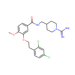 COc1ccc(C(=O)NCC2CCN(C(=N)N)CC2)cc1OCCc1ccc(Cl)cc1Cl ZINC000000595115