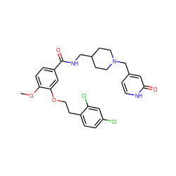 COc1ccc(C(=O)NCC2CCN(Cc3cc[nH]c(=O)c3)CC2)cc1OCCc1ccc(Cl)cc1Cl ZINC000026673458