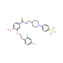 COc1ccc(C(=O)NCC2CCN(c3ccc(S(C)(=O)=O)cc3)CC2)cc1OCCc1ccc(Cl)cc1Cl ZINC000014953592