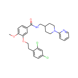 COc1ccc(C(=O)NCC2CCN(c3ccccn3)CC2)cc1OCCc1ccc(Cl)cc1Cl ZINC000013643476