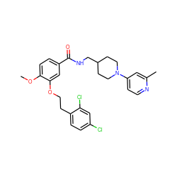 COc1ccc(C(=O)NCC2CCN(c3ccnc(C)c3)CC2)cc1OCCc1ccc(Cl)cc1Cl ZINC000013643413