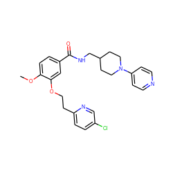 COc1ccc(C(=O)NCC2CCN(c3ccncc3)CC2)cc1OCCc1ccc(Cl)cn1 ZINC000013643403