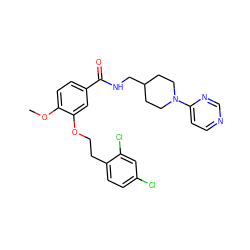 COc1ccc(C(=O)NCC2CCN(c3ccncn3)CC2)cc1OCCc1ccc(Cl)cc1Cl ZINC000013643415