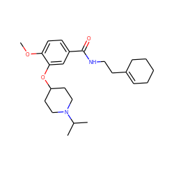 COc1ccc(C(=O)NCCC2=CCCCC2)cc1OC1CCN(C(C)C)CC1 ZINC000012440938