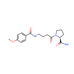 COc1ccc(C(=O)NCCCC(=O)N2CCC[C@H]2C(N)=O)cc1 ZINC000084742194