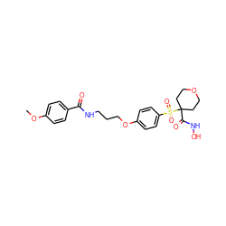 COc1ccc(C(=O)NCCCOc2ccc(S(=O)(=O)C3(C(=O)NO)CCOCC3)cc2)cc1 ZINC000071341540
