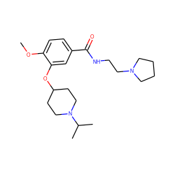 COc1ccc(C(=O)NCCN2CCCC2)cc1OC1CCN(C(C)C)CC1 ZINC000012441689