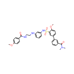 COc1ccc(C(=O)NCCNc2cccc(NS(=O)(=O)c3cc(-c4cccc(C(=O)N(C)C)c4)ccc3OC)c2)cc1 ZINC000473115918