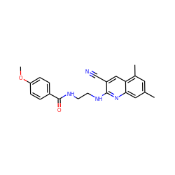 COc1ccc(C(=O)NCCNc2nc3cc(C)cc(C)c3cc2C#N)cc1 ZINC000084618584