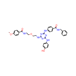 COc1ccc(C(=O)NCCOCCNc2nc(Nc3ccc(O)cc3)nc(Nc3ccc(C(=O)NCc4ccccc4)cc3)n2)cc1 ZINC000203757863