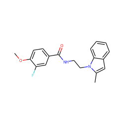 COc1ccc(C(=O)NCCn2c(C)cc3ccccc32)cc1F ZINC000169351831