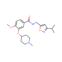 COc1ccc(C(=O)NCc2cc(C(C)C)no2)cc1OC1CCN(C)CC1 ZINC000169328545